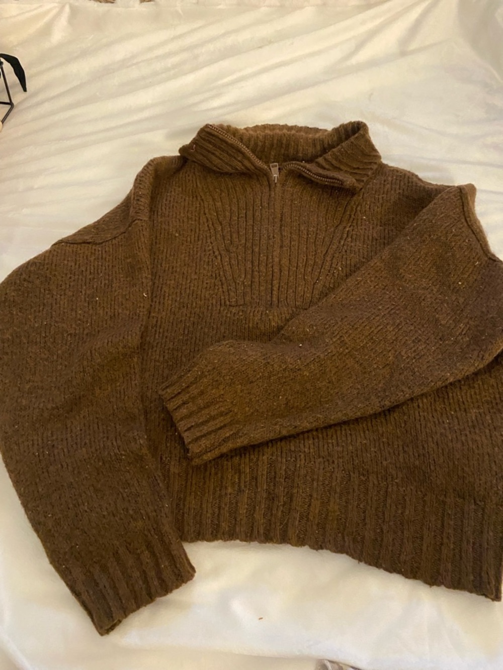 American Age Brown Half-Zip Ribbed Turtleneck Sweater